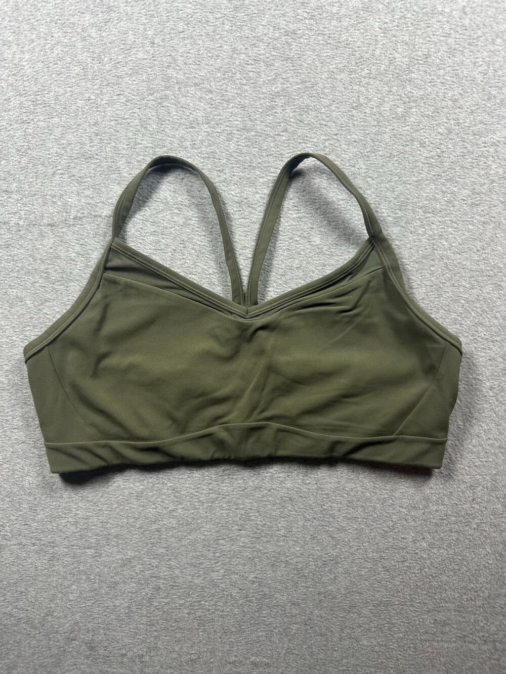Athleta Vital Sports Bra Women's Size XL Olive Green V-Neck Criss Cross Back